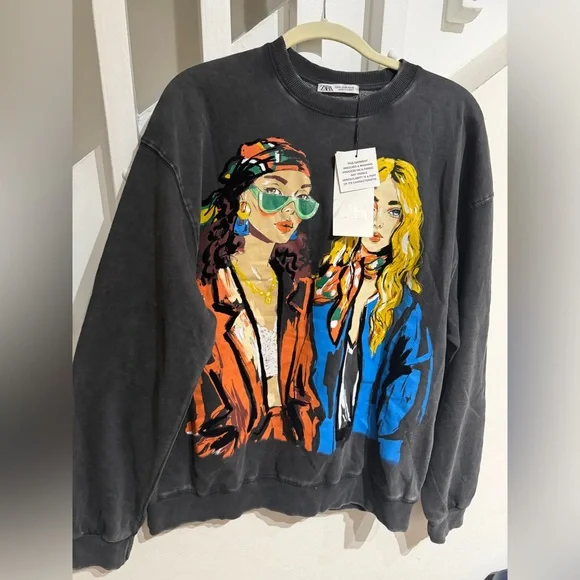 Zara Charcoal Sweatshirt with Orange Detail M - Picture 3 of 5